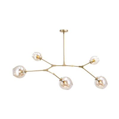 Contemporary Glass Bubble Chandelier: Adjustable Pendant For Dining Room 3/5 Heads Black/Gold Finish