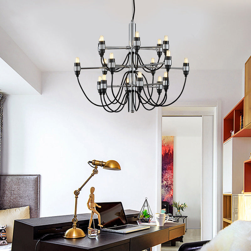 Modernist Metallic 18/30-Light Layered Chandelier: Stylish Dining Room Ceiling Lamp In Chrome 18 /