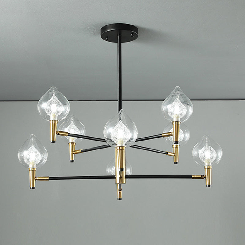 Postmodern Raindrop Chandelier With Clear And Seedy Glass 6/8-Light Bedroom Drop Lamp In Black Gold