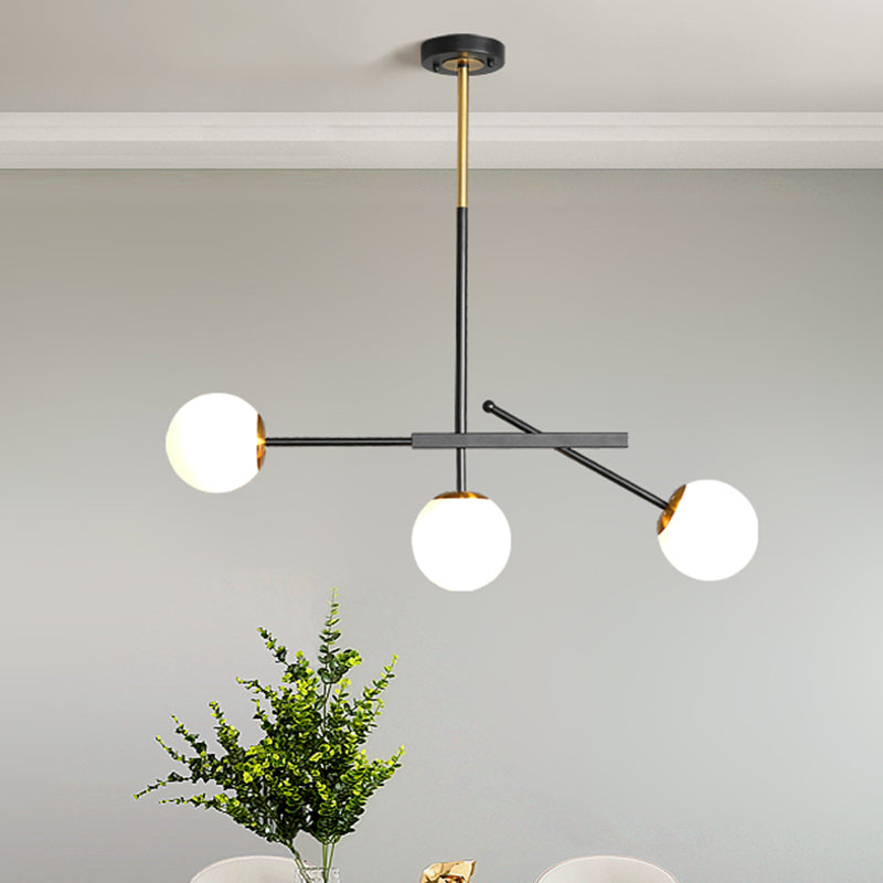Modern Black-Gold Opal Glass Chandelier - Branching Suspension Pendant with 3 Lights