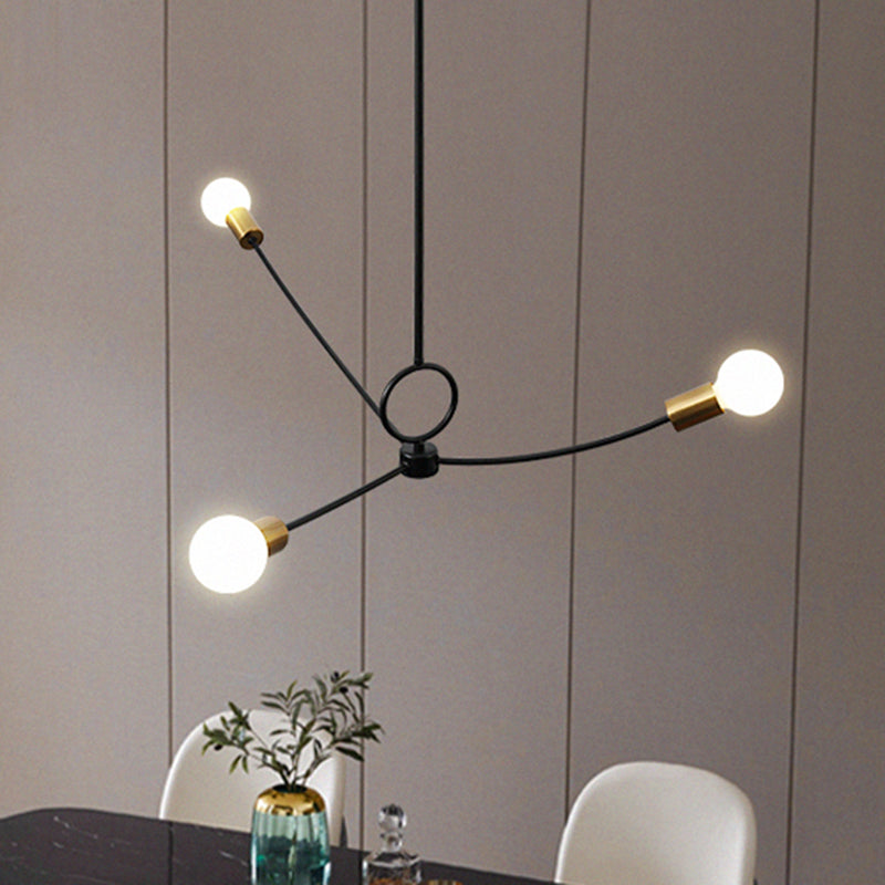 Metallic Minimalist Chandelier With 3 Bulbs In Black/Gold For Dining Rooms Black