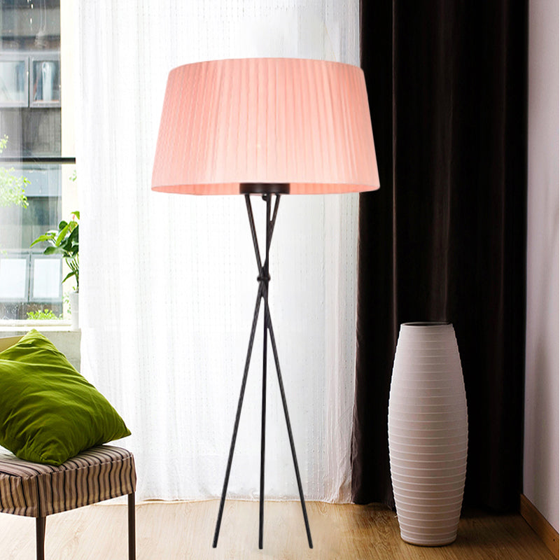 Modern Style Drum Shade Floor Lamp With Tripod Base - 1 Bulb Pink/Black/Red Pink