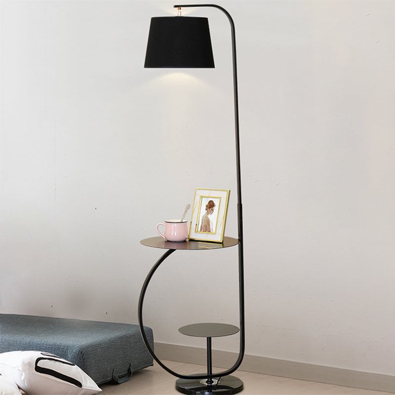 Modernist 1-Bulb Floor Standing Lamp - Fabric Shade Black Finish