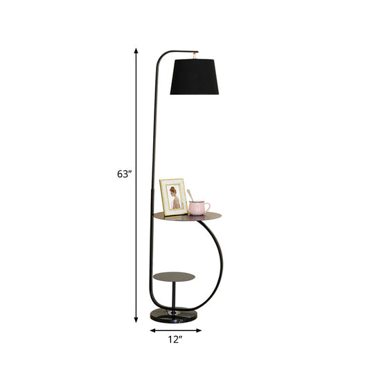 Modernist 1-Bulb Floor Standing Lamp - Fabric Shade Black Finish