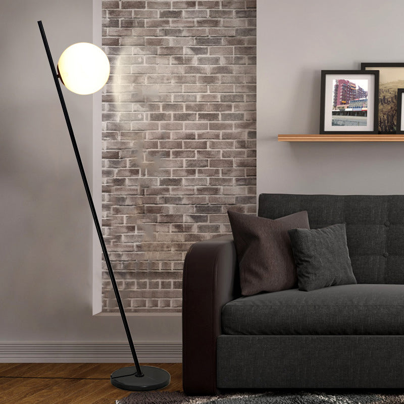 Minimalist Black Linear Floor Lamp With Opal White Glass Shade - Perfect For Bedroom Or Living Room