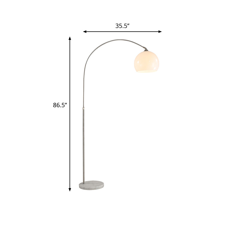 Frosted Glass Global Floor Light With Arched Arm - Minimalist White Standing Lamp