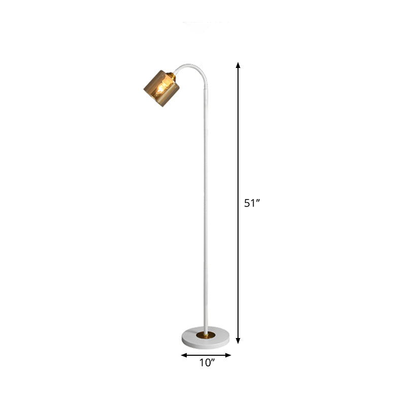 Modern 1-Light Standing Floor Lamp With Amber Glass Shade And White Finish