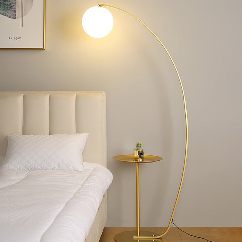 Modernist Opal Glass Floor Lamp With Gold Accent - Sphere Design 1-Light