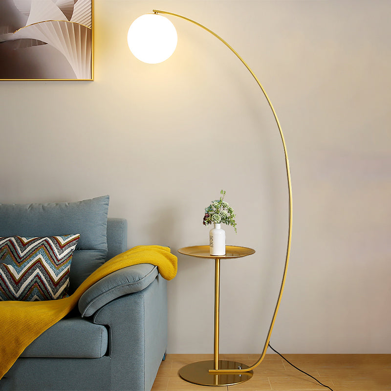 Modernist Opal Glass Floor Lamp With Gold Accent - Sphere Design 1-Light