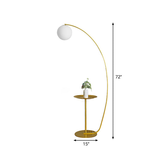 Modernist Opal Glass Floor Lamp With Gold Accent - Sphere Design 1-Light