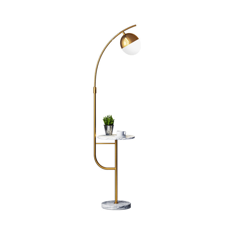 Postmodern Gold Finish Ball Floor Lamp - 1-Light Metallic Standing Light