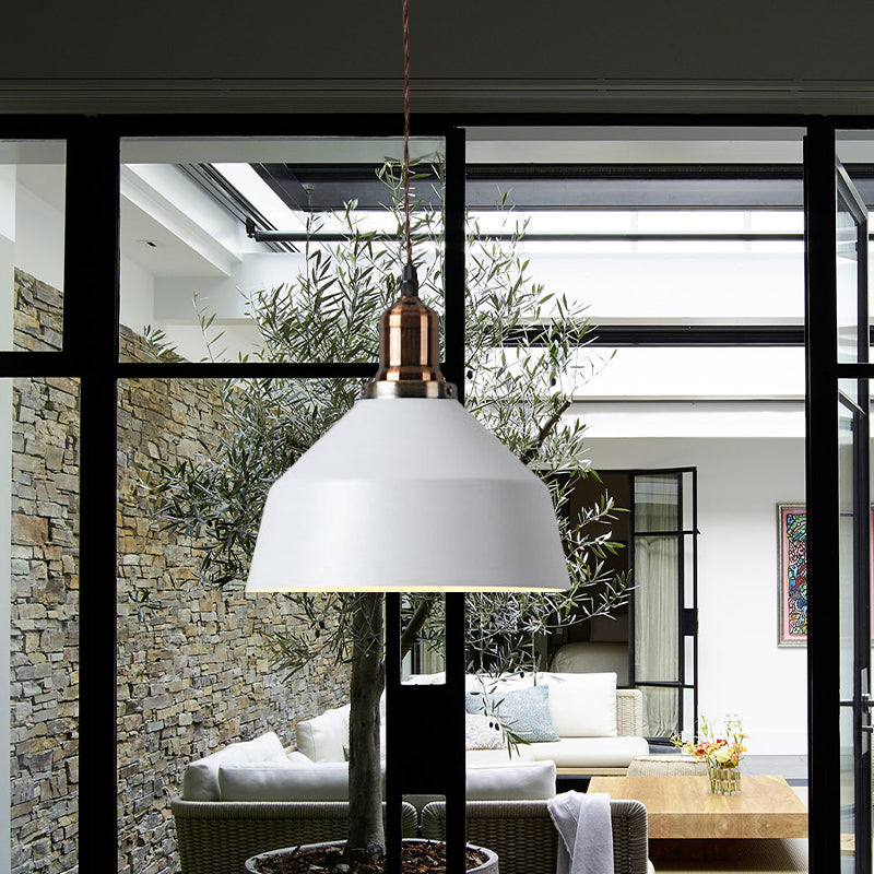 Barn Shade Pendant Light: Industrial Metallic Coffee Shop Fixture, 1 Light, White Ceiling