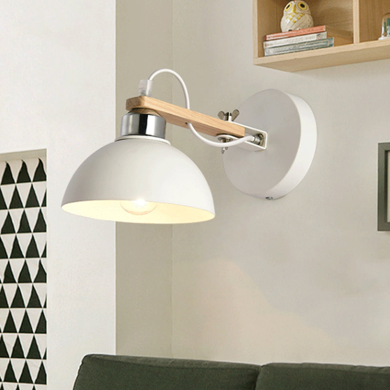Nordic Style Metal Wall Mount Fixture With Black/White Dome Shade - 1 Light Sconce For Corridors