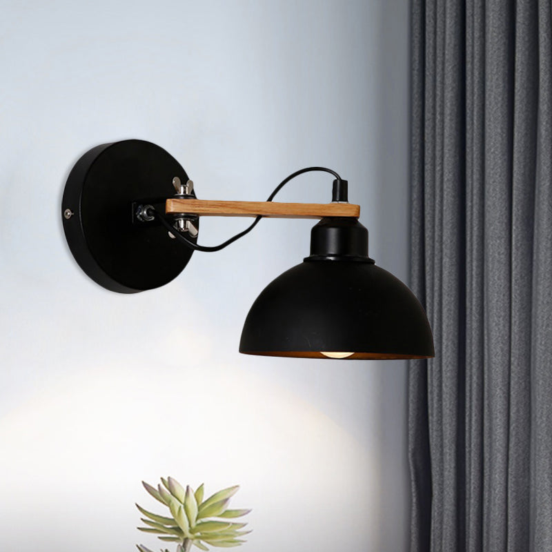 Nordic Style Metal Wall Mount Fixture With Black/White Dome Shade - 1 Light Sconce For Corridors