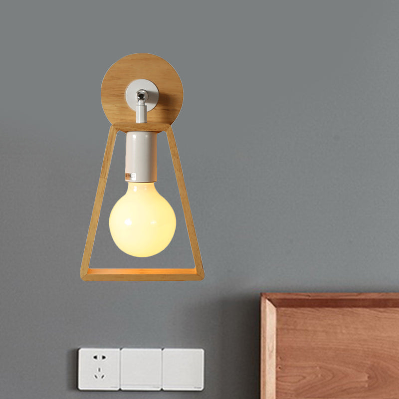 Sleek Rotatable Trapezoid Wall Light Sconce In Modernist Style - Beige Wood Lamp For Bedroom