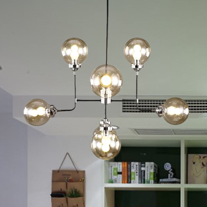 Modern Black Chrome Glass Globe Chandelier Pendant Light - Industrial Style, 8/9 Lights for Living Room
