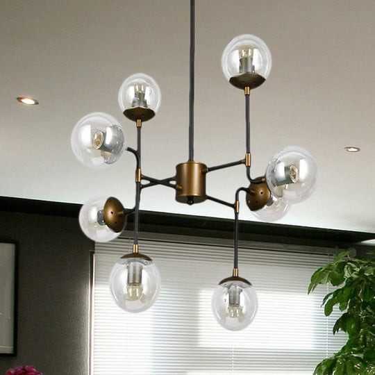 Industrial 8/9-Light Black/Chrome Clear Glass Globe Chandelier Pendant For Living Room