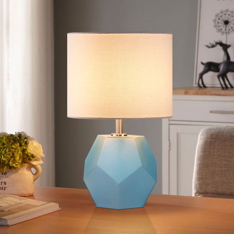 Hexagon Glass Night Light With Fabric Shade - Modern Grey/Pink/Yellow Table Lamp Royal Blue