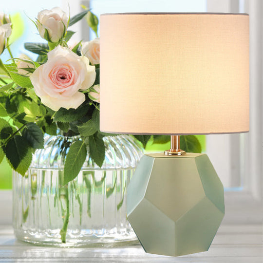 Hexagon Glass Night Light With Fabric Shade - Modern Grey/Pink/Yellow Table Lamp Blue-Green