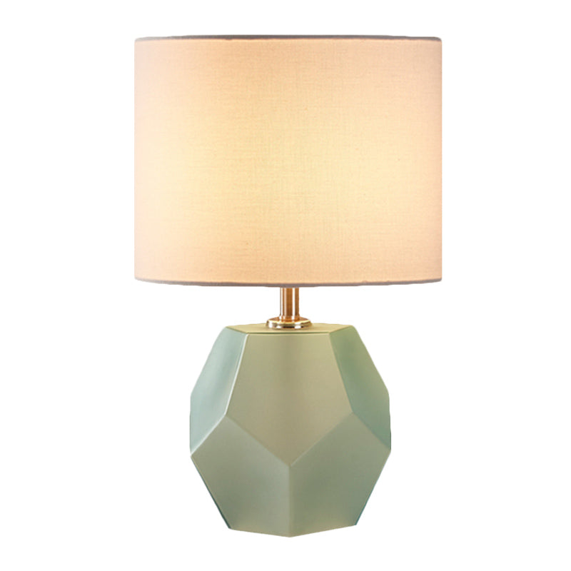 Hexagon Glass Night Light With Fabric Shade - Modern Grey/Pink/Yellow Table Lamp