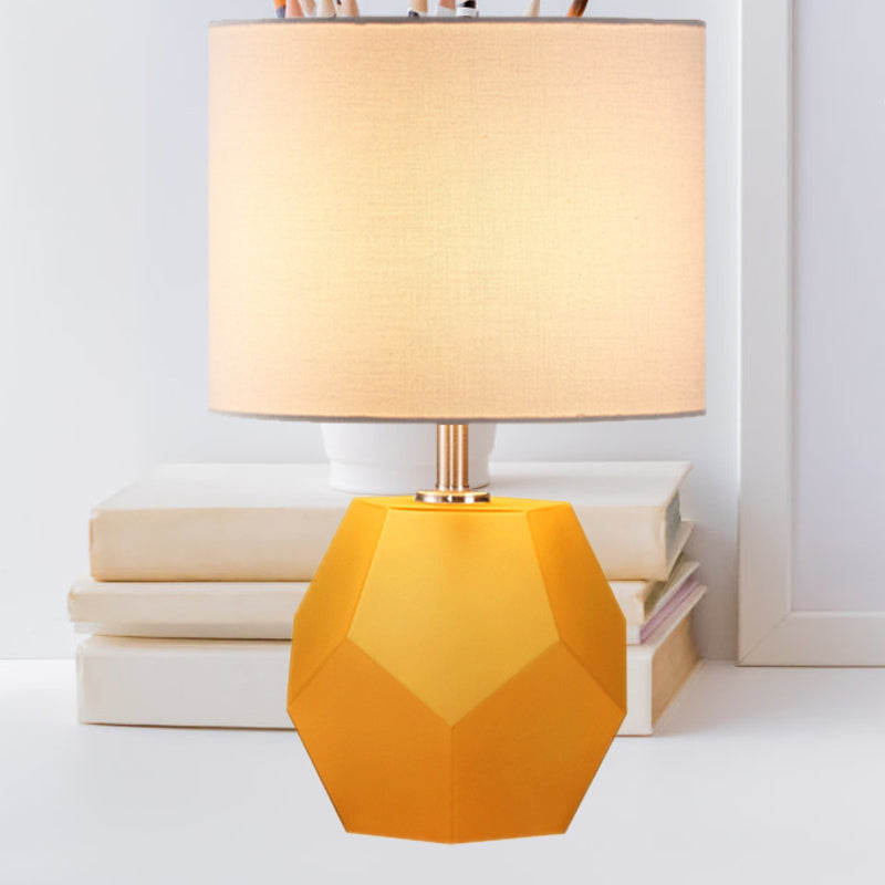 Hexagon Glass Night Light With Fabric Shade - Modern Grey/Pink/Yellow Table Lamp Yellow