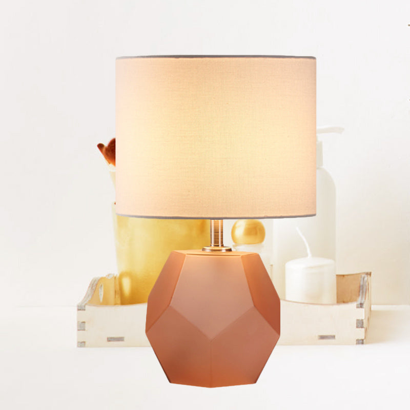 Hexagon Glass Night Light With Fabric Shade - Modern Grey/Pink/Yellow Table Lamp Orange