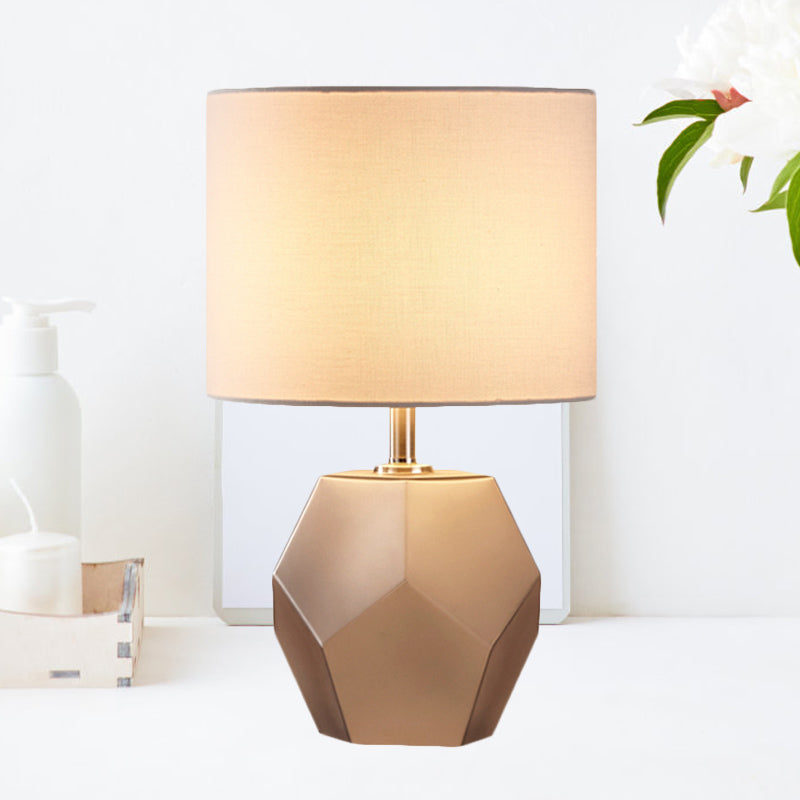 Hexagon Glass Night Light With Fabric Shade - Modern Grey/Pink/Yellow Table Lamp Grey