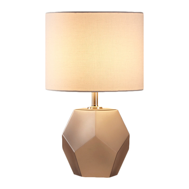 Hexagon Glass Night Light With Fabric Shade - Modern Grey/Pink/Yellow Table Lamp