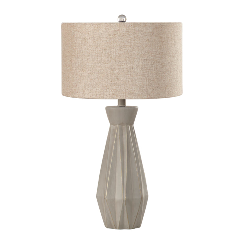 Beige/White Rustic Night Table Lamp With Fabric Drum Shade For Bedside