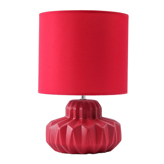 Ceramic Jar Base Retro Nightstand Lamp - Cylinder Fabric Table Light With 1 Bulb For Living Room Red