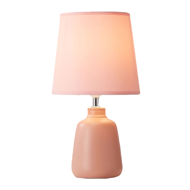 Smart Night Table Light - Modern Ceramic Jar Shape With Fabric Shade In Pink/Green 1-Light