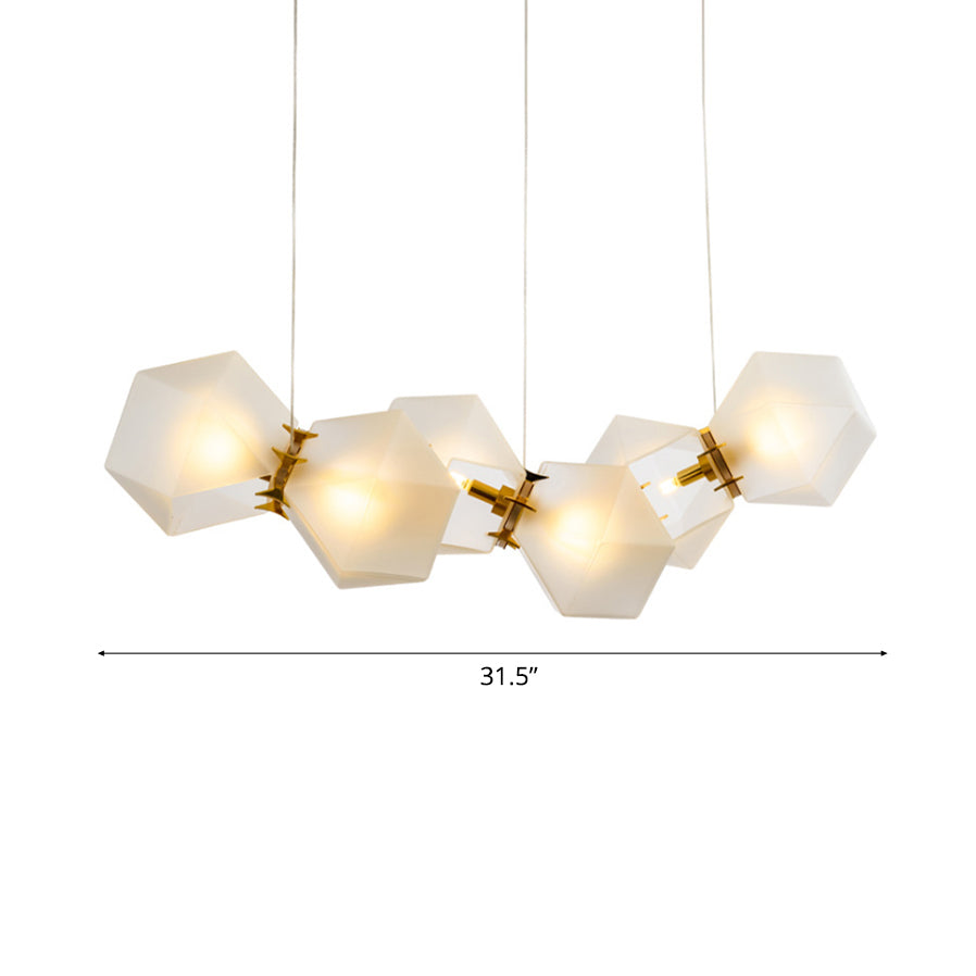 Geometric White Glass Shade Chandelier Kit: Modern Gold Led Hanging Lamp For Living Room - 2/4/6