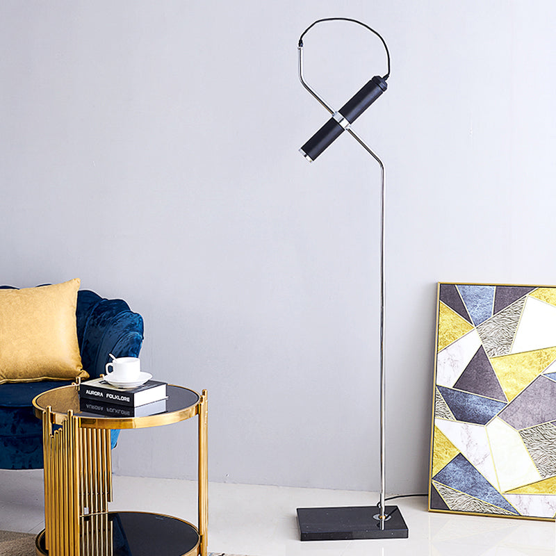Modern Metallic Led Tube Floor Lamp With Curved Arm - Gold/Chrome Finish Chrome
