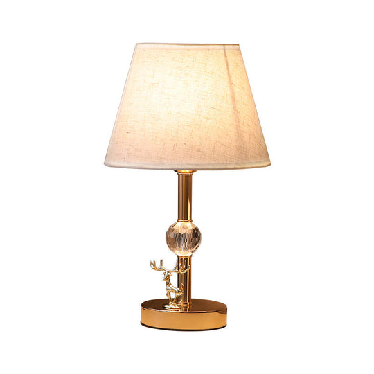 Gold Deer Deco Nightstand Lamp With Crystal Ball Barrel Bedroom Table Light Traditional Fabric