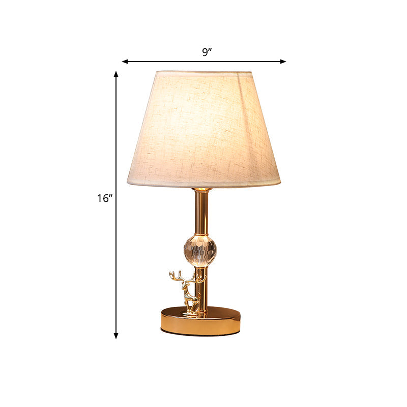 Gold Deer Deco Nightstand Lamp With Crystal Ball Barrel Bedroom Table Light Traditional Fabric