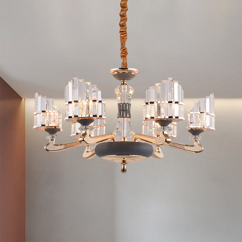 Modernist Gold Crystal Block Pendant Chandelier - 6-Light Ceiling Hang Fixture for Dining Room