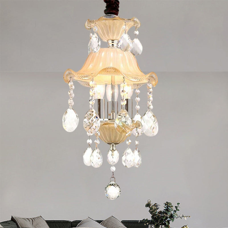 Clear Crystal Modernist Flower Chandelier Light - 3 Lights Ceiling Lamp