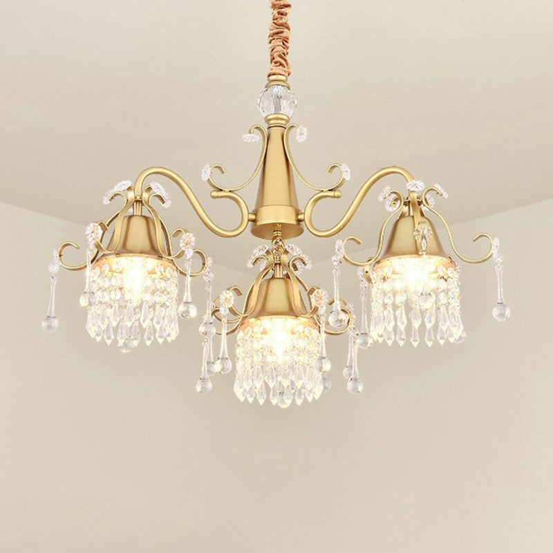 Gold Pendulum Lighting Chandelier With Crystal Drip Cylinder Design - Perfect For Bedrooms