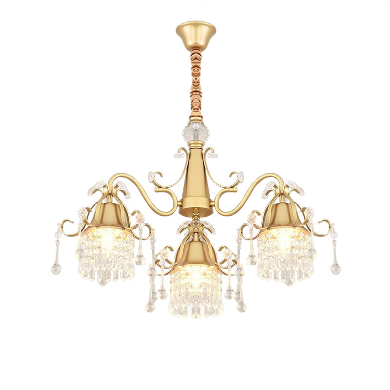Gold Pendulum Lighting Chandelier With Crystal Drip Cylinder Design - Perfect For Bedrooms