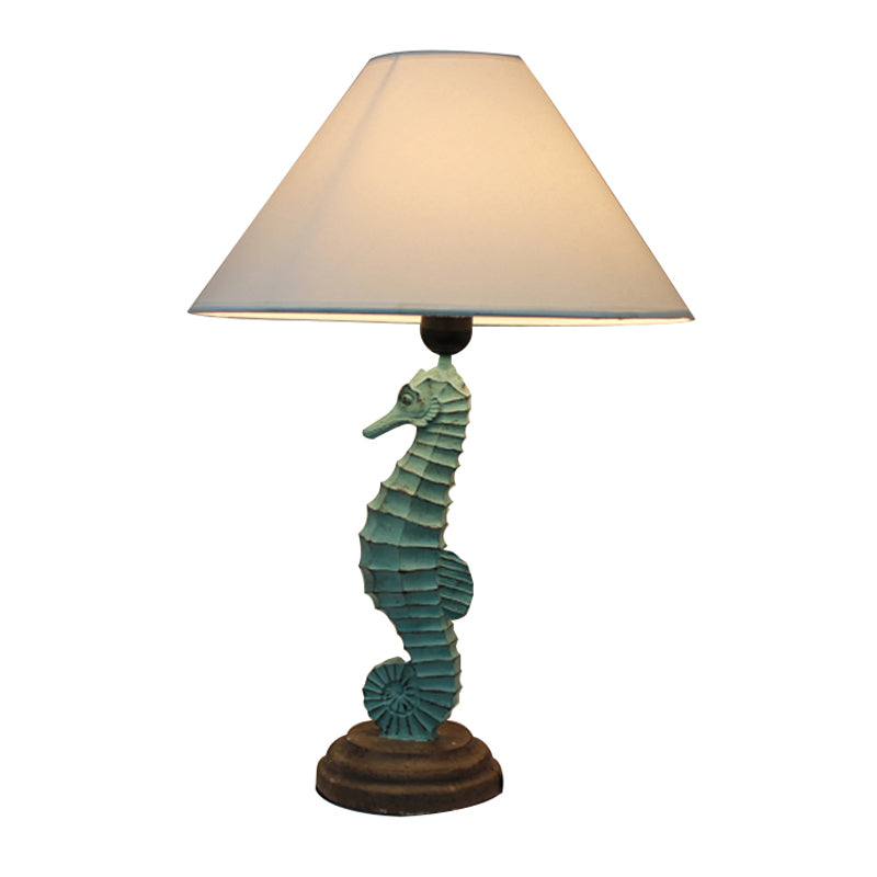 Modern Green Seahorse Bedside Night Lamp With Cone Fabric Shade