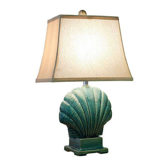 Green/White Ceramic Shell Night Light Table Lamp With Pagoda Shade - Handmade Country Style 1 Bulb