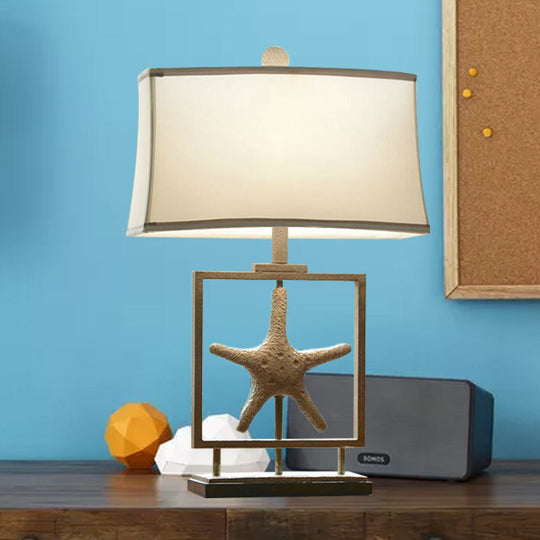 Rustic Starfish Resin Night Light With Rectangle Fabric Shade - White Table Stand Lamp