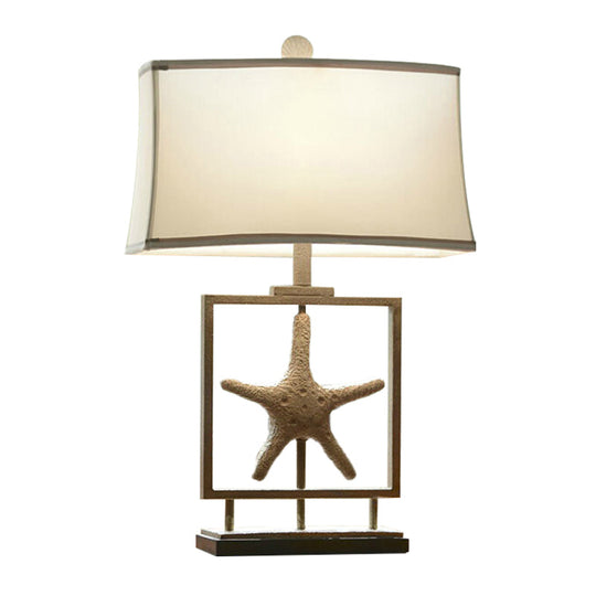 Rustic Starfish Resin Night Light With Rectangle Fabric Shade - White Table Stand Lamp