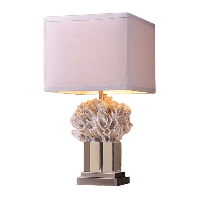 Rustic White Seaweed Night Table Lamp With Fabric Shade