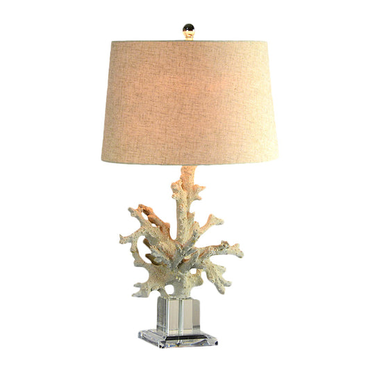 Country Family Room Night Light With Drum Fabric Shade - 1-Head Table Lamp Flaxen Coral Decor