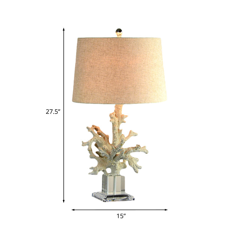 Country Family Room Night Light With Drum Fabric Shade - 1-Head Table Lamp Flaxen Coral Decor