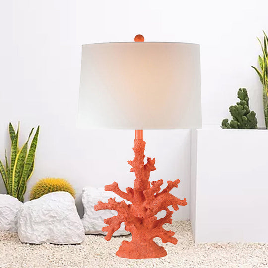 Arya - Green/Red Resin Green/Red Table Lighting Coral 1 Bulb Countryside Night Stand Lamp with Drum Fabric Shade