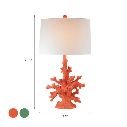 Green/Red Resin Table Lamp: Countryside Night Stand Light With Drum Shade