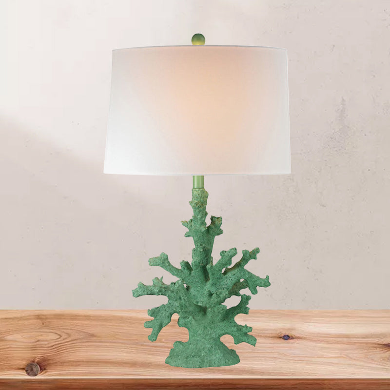Green/Red Resin Table Lamp: Countryside Night Stand Light With Drum Shade