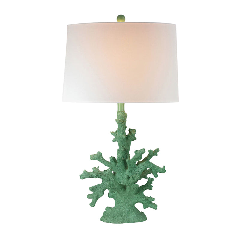 Arya - Green/Red Resin Green/Red Table Lighting Coral 1 Bulb Countryside Night Stand Lamp with Drum Fabric Shade